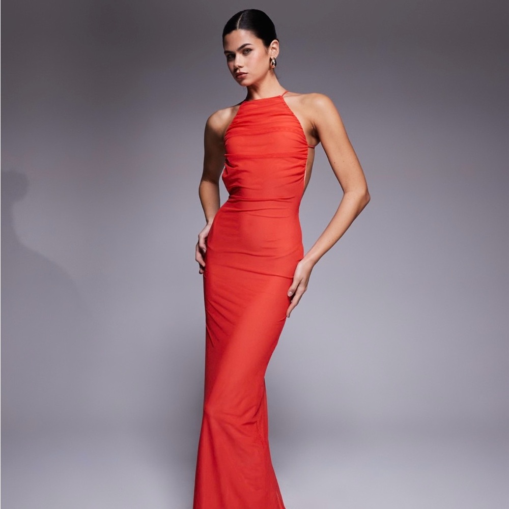 Coral Maxi Mesh Dress